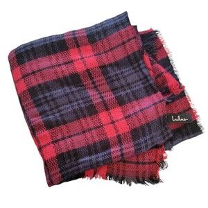 Lulu's Red & Navy Plaid Blanket Scarf Fringe Trim NWT